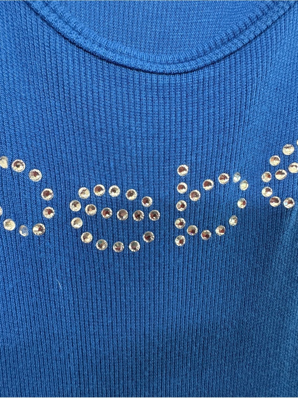 bebe Royal Blue Crew Neck Sweater with Crystal Stud Detailing
